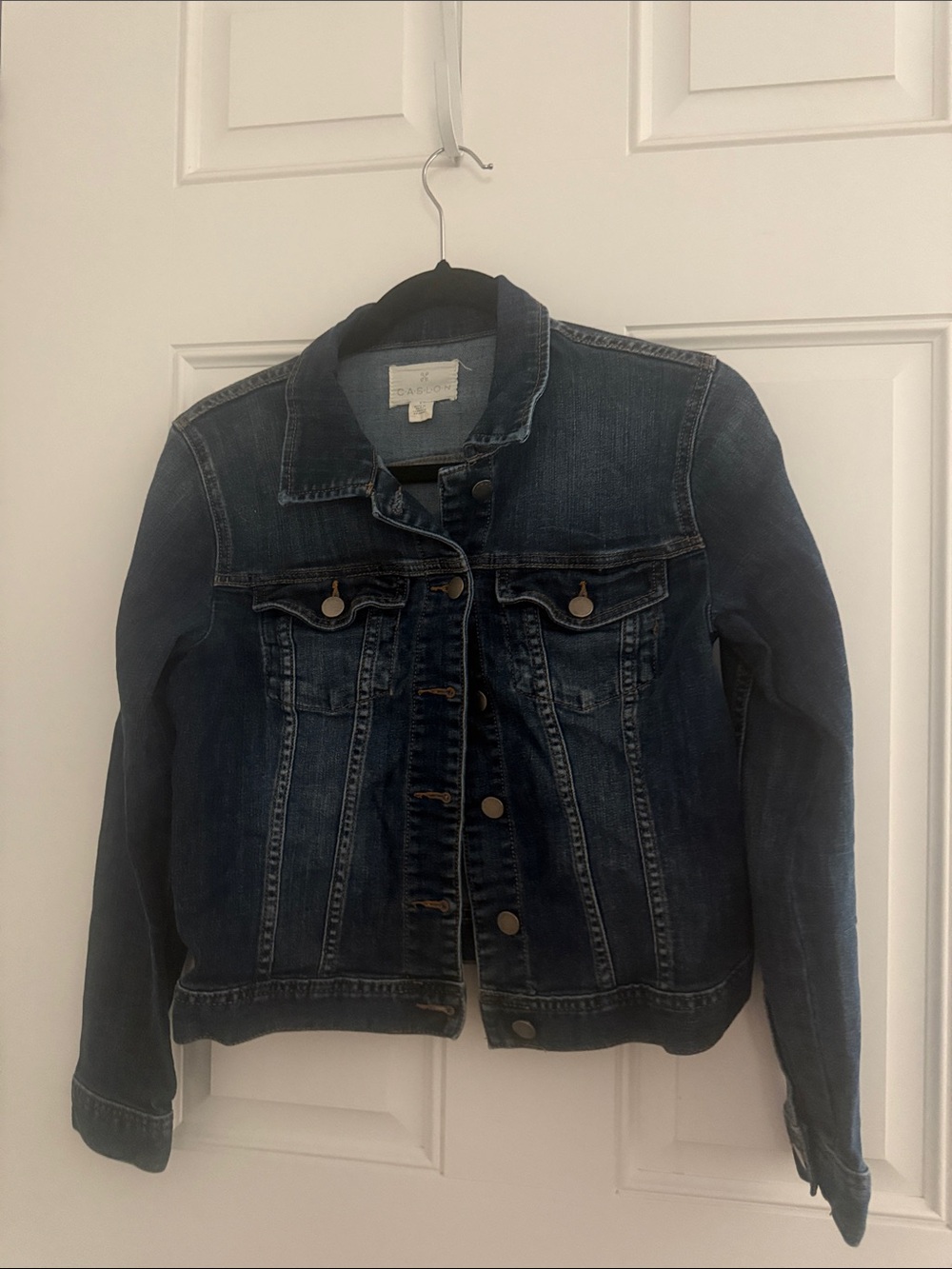Caslon Short Denim Jacket in Dark Blue with White Label